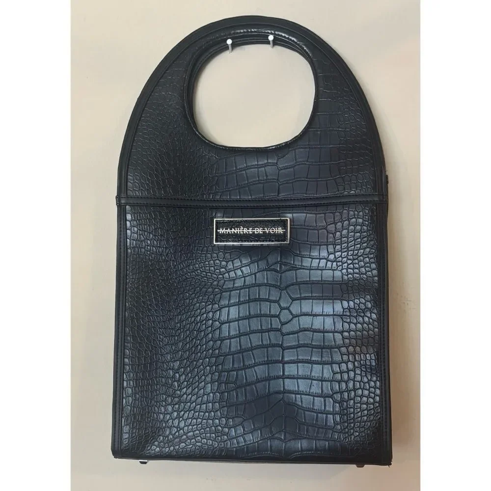 Rare Manière De Voir Vegan Leather Black Crocodile Everything Purse